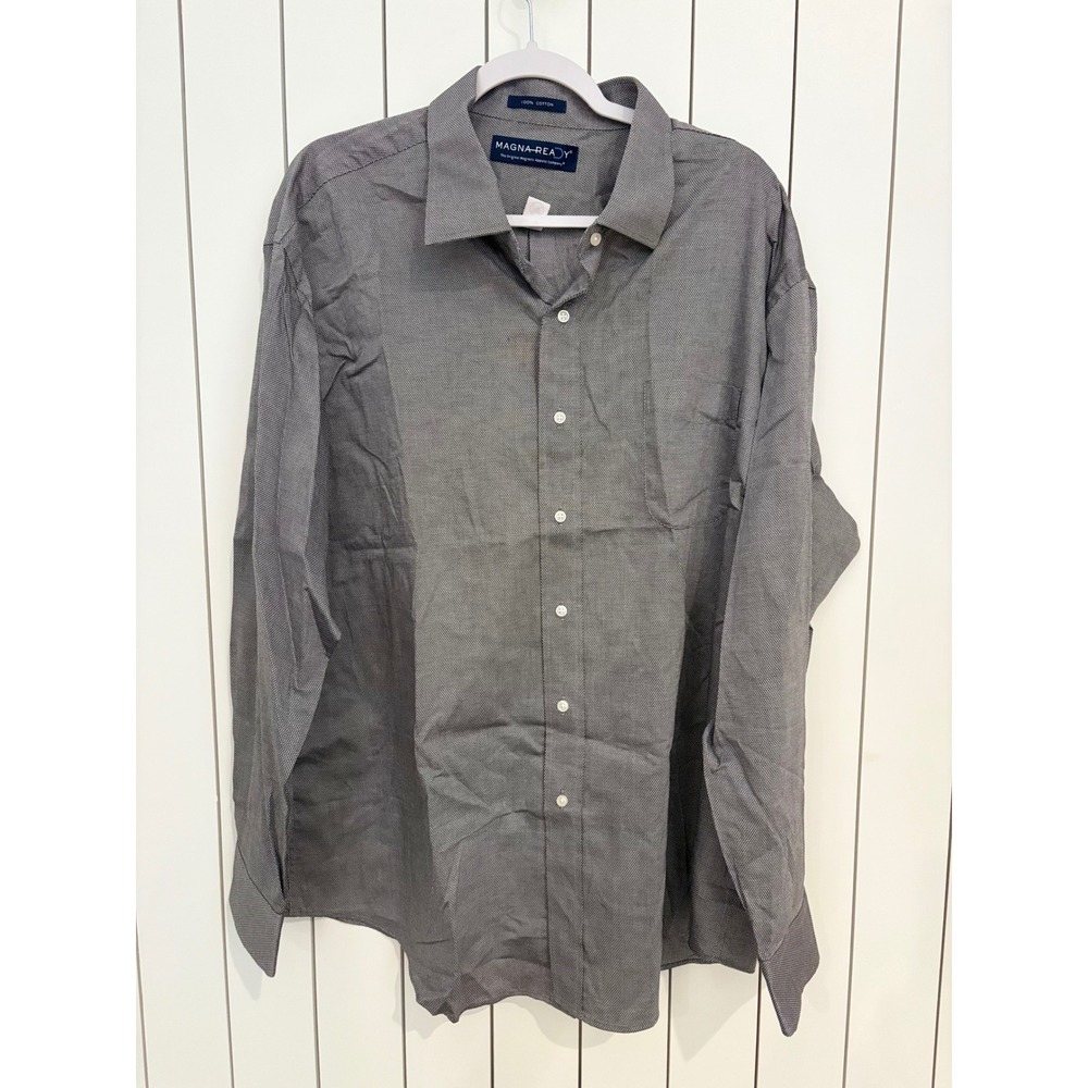 MagnaReady Business Casual Button Down Men XXL Grey Magnetic Adaptive Minimalist